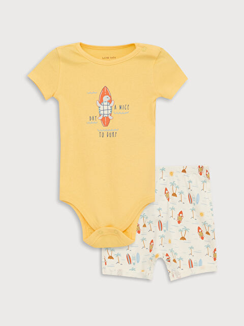 LCW baby сәби ұлдарға арналған дөңгелек жағалы қысқа жең принтті бодик пен шорты 2 данадан тұратын жинақ - S3CI77Z1-FXZ