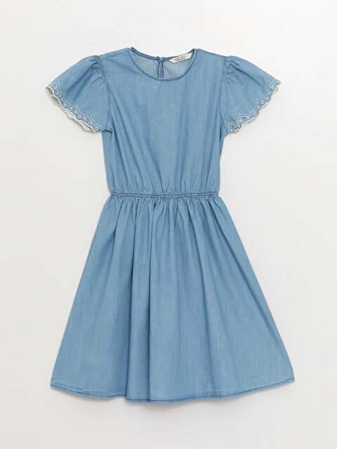 LCW Kids Crew Neck Short Sleeve Girl Jean Dress - S3CI83Z4-507