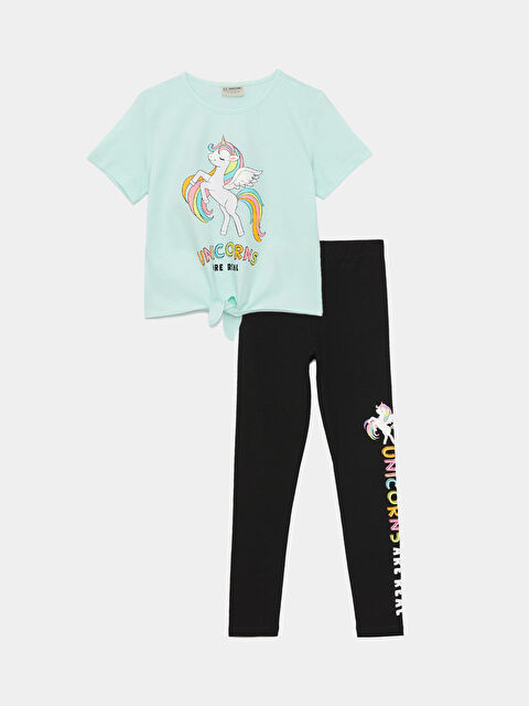 LCW Kids T-shirt à Manches Courtes Imprimé Col Rond pour Filles et Collants - S3CI98Z4-FPW