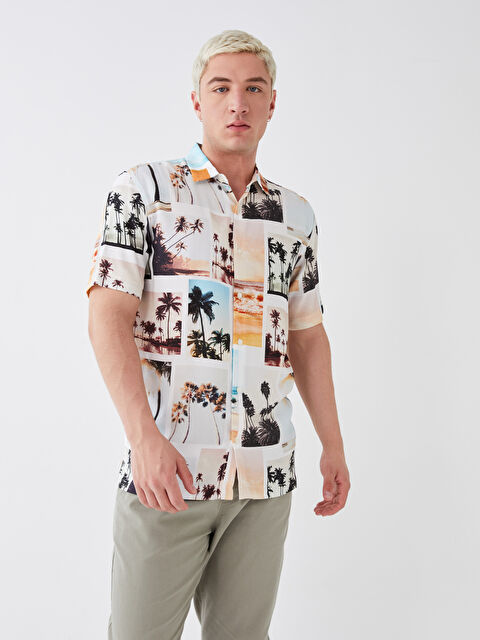 XSIDE Regular Fit Short Sleeve Patterned Viscose Men's Shirt - S3CJ54Z8-LQB