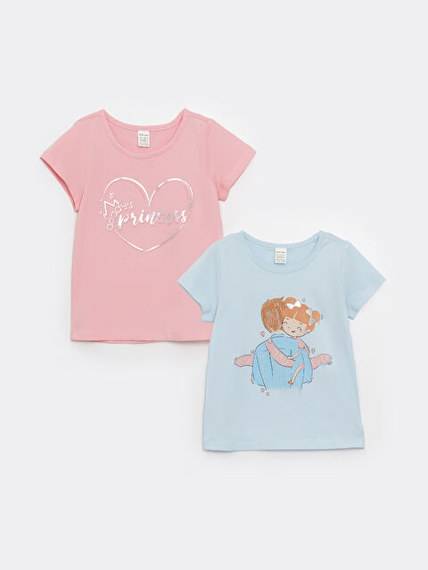 LCW baby Crew Neck Short Sleeve Printed Baby Girl T-Shirt 2-Pack - S3CK94Z1-FUX