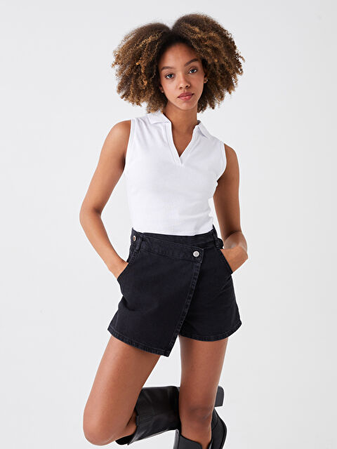 LCW Jeans Yüksek Bel Standart Fit Kadın Jean Şort Etek - S3CM23Z8-327