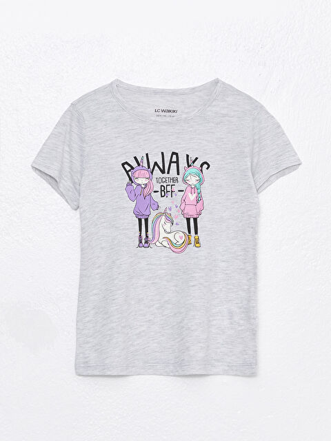 LCW ECO Crew Neck Printed Short Sleeve Girls' T-Shirt - S3CM51Z4-S8P