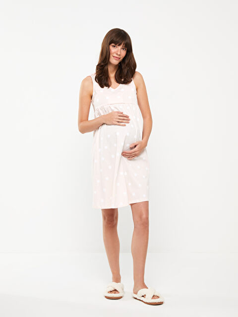 LCW DREAM V-Neck Polka Dot Maternity Nightgown - S3CN00Z8-LSZ