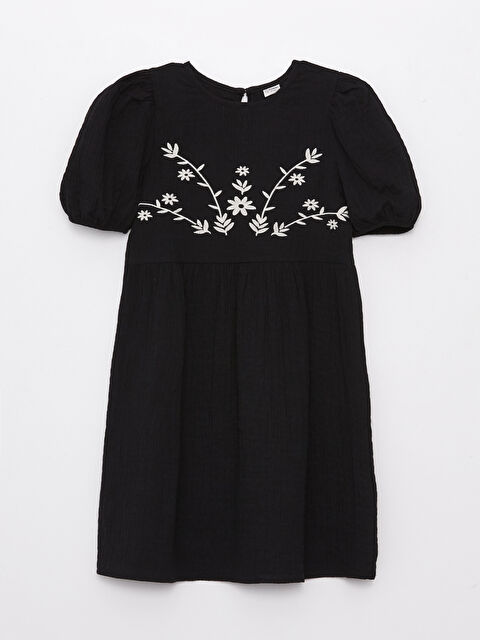 LCW Kids Crew Neck Embroidery Detailed Short Sleeve Girl's Dress - S3CN58Z4-CVL