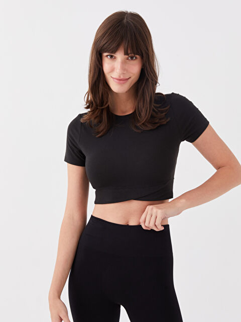 LCW DREAM Crew Neck Plain Short Sleeve Crop Women's Pajama Top - S3CO62Z8-CVL