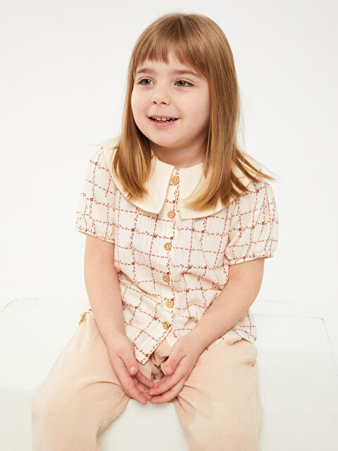 LCW baby Bebe Collar Short Sleeve Plaid Baby Girl Shirt