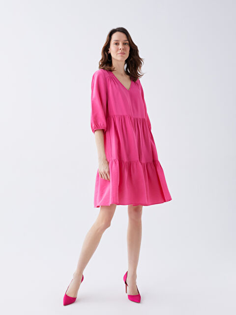 LCWAIKIKI Classic Women's V Neck Plain Dress - S3CP69Z8-GTL