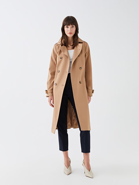 LCW Vision Shirt Collar Straight Long Sleeve Gabardine Women's Trench Coat - S3CR73Z8-SKQ