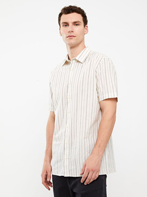 XSIDE Regular Fit Short Sleeve Striped Linen Blend Men's Shirt - S3CT26Z8-LEG