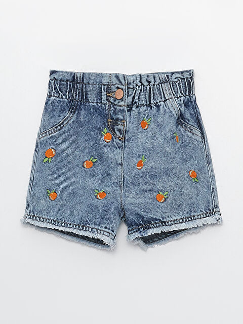LCW baby Beli Lastikli Nakışlı Kız Bebek Jean Şort Etek