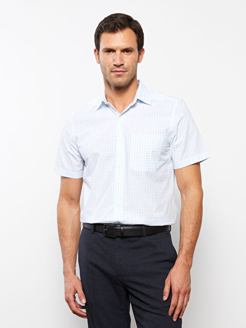 LCW BUSINESS Regular Fit Short Sleeve Plaid Poplin Men's Shirt - S3CU88Z8-LPT