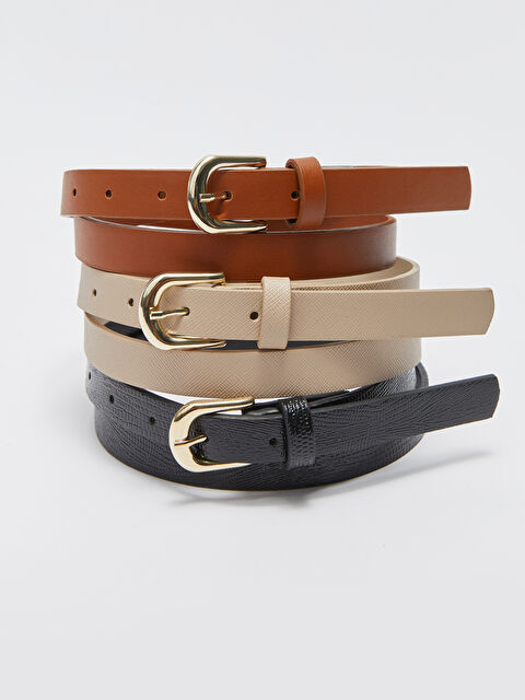 LCW ACCESSORIES Leather Look Slim Woman Belt 3 Pieces - S3CV34Z8