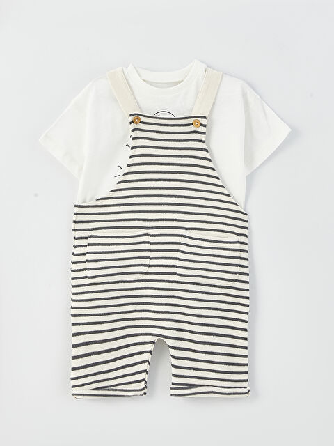 LCW baby Crew Neck Short Sleeve Baby Boys' T-Shirt and Dungarees 2 Pack Set - S3CY82Z1-R9J