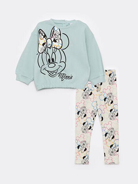 LCW baby Okrugli izrez Dugi rukav Minnie Mouse Štampano Komplet Dukserica i Helanke za Bebe devojčice 2-pakovanja - S3DA40Z1-GAQ