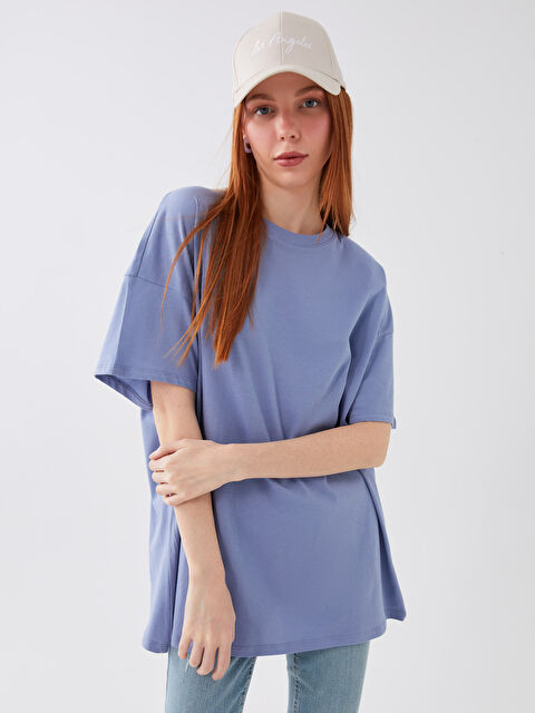 LCW Vision Crew Neck Plain Short Sleeve Oversize Women's T-Shirt - S3DA42Z8-GV4