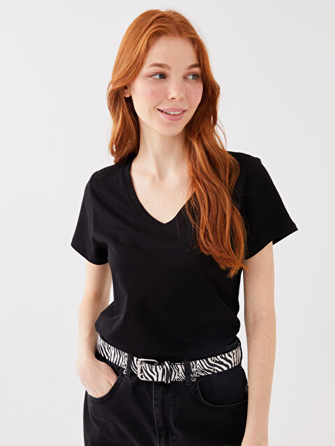 LCW Vision V-Neck Plain Short Sleeve Women's T-Shirt - S3DA44Z8-CVL