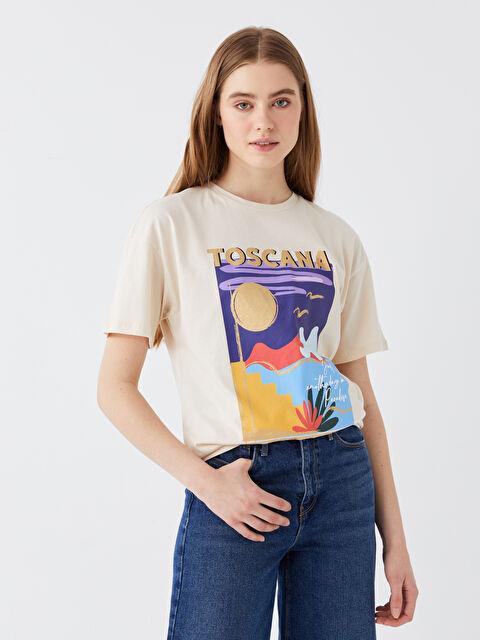 LCW Vision Crew Neck Printed Short Sleeve Women's T-Shirt - S3DB54Z8-FF7