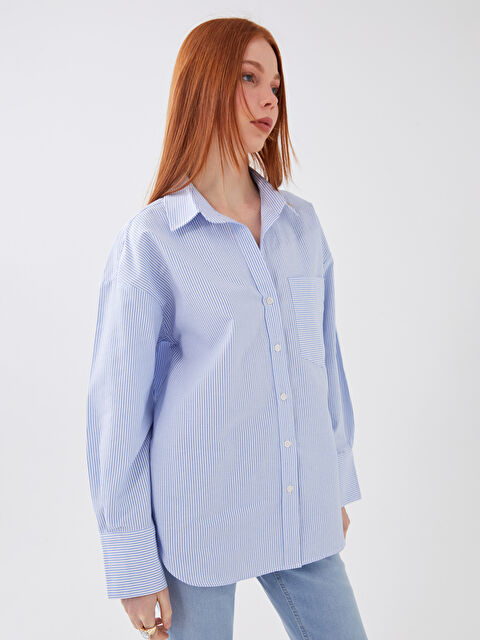 LCW Vision Pocket Detailed Striped Long Sleeve Women's Shirt - S3DE95Z8-LEN