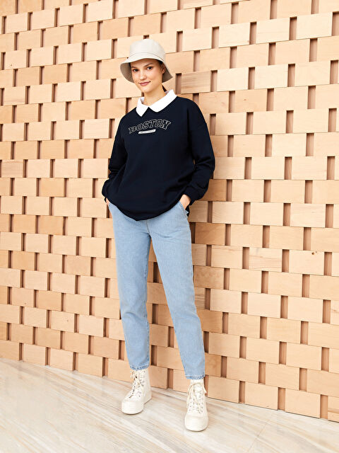 LCW Modest Women's Elastic Waist Slouchy Straight Jeans - S3DF33Z8-311