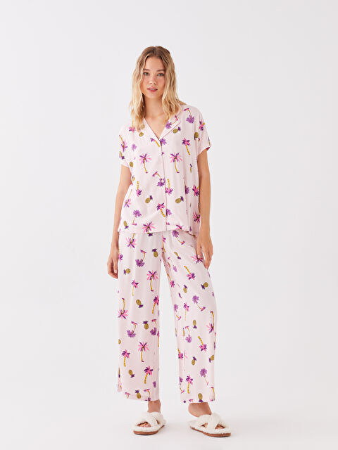 LCW DREAM Пижамный комплект с отложным воротником, узорчатый, с коротким рукавом для женщин - S3DG71Z8-LSZ