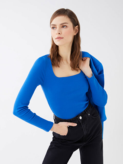 LCW Vision Әйелдерге арналған шаршы жағалы ұзын жең кроп-топ - S3DG99Z8-HNA