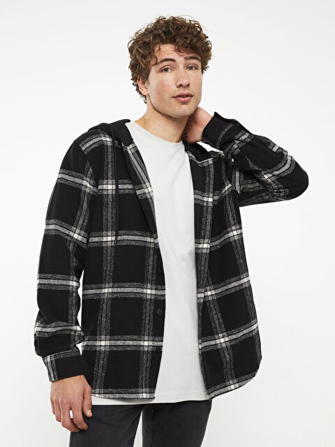 XSIDE قميص رجالي كاروهات كم طويل بكابوش عادي - S3DH54Z8-LKX