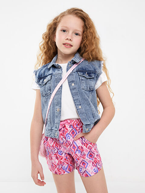 LCW Kids Girls' Patterned Shorts with Elastic Waist - S3DH73Z4-LT4
