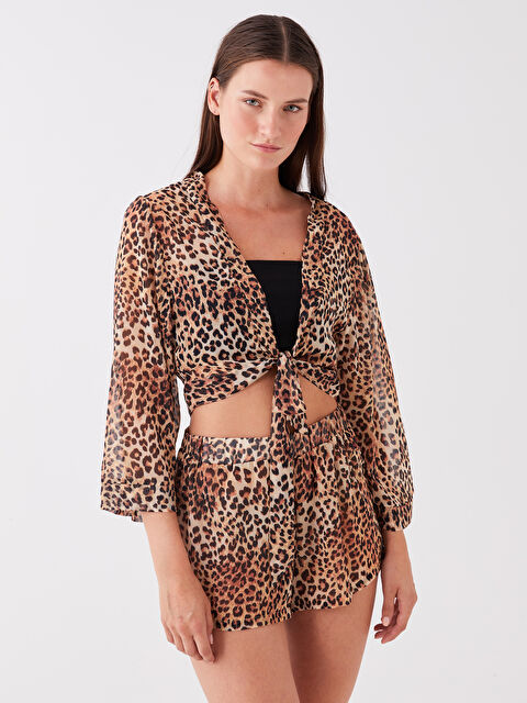 LCW DREAM Şal Yaka Desenli Şifon Kadın Kimono ve Şort Takım - S3DM09Z8-LQX
