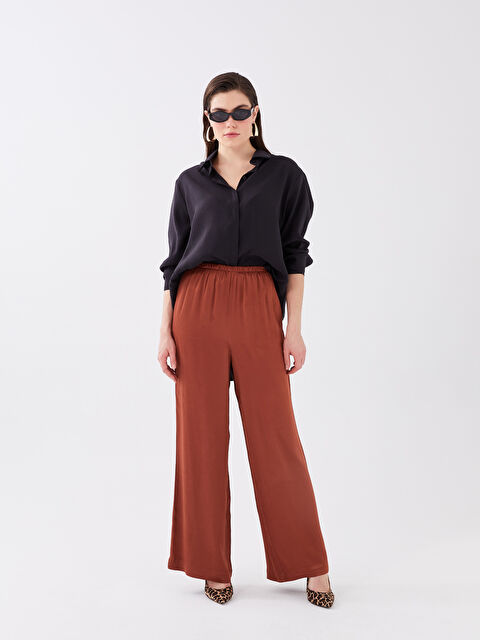 LCW Vision Elasticated Waist Plain Wide Leg Women's Trousers - S3DM13Z8-H0D