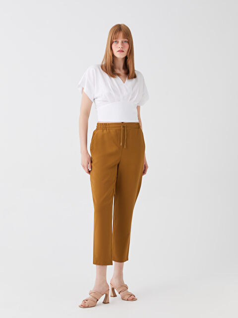 LCW Vision Women's Elastic Waist Plain Trousers - S3DM14Z8-HCR