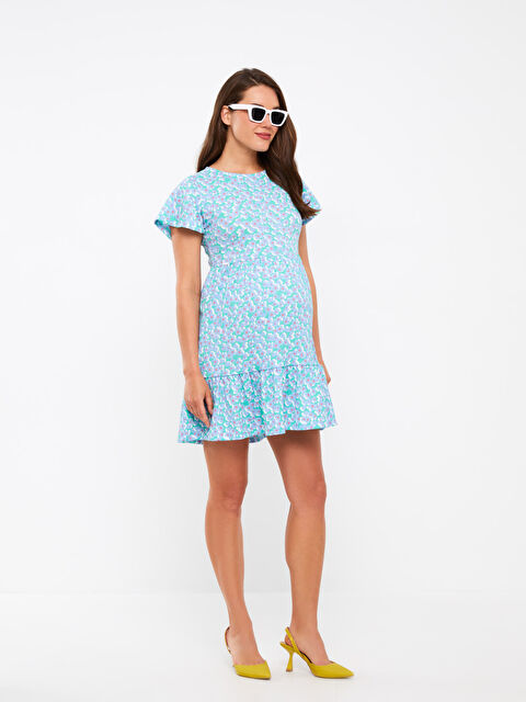 LCWAIKIKI Maternity فستان حمل ياقة دائرية كم قصير مطبوع كِشكِش - S3DM48Z8-LRR