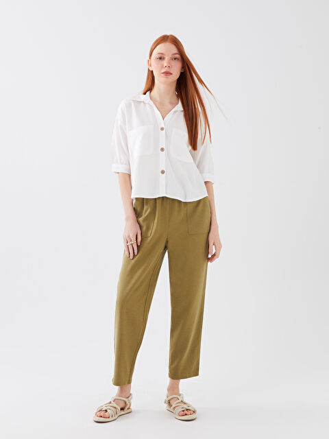 LCW Vision Elasticated Waist Plain Linen Blend Women's Trousers - S3DQ68Z8-HAH
