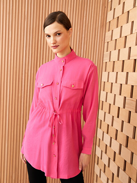 LCW Modest Grandad Collar Plain Long Sleeve Women's Tunic - S3DT08Z8-RWP