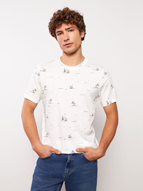 SOUTHBLUE Crew Neck Short Sleeve Patterned Jersey Men's T-Shirt - S3DY74Z8-R5B