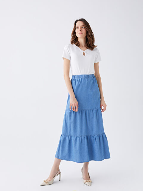 LCWAIKIKI Classic Kadın Beli Lastikli Düz Jean Etek