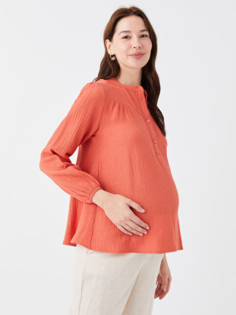 LCWAIKIKI Maternity Hakim Yaka Düz Uzun Kollu Gofre Hamile Bluz - S3ED43Z8-GPF