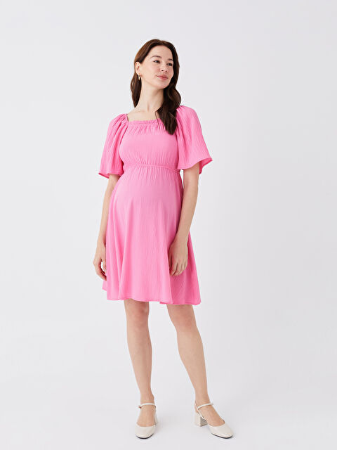 LCWAIKIKI Maternity Kare Yaka Düz Kısa Kollu Hamile Elbise - S3ED52Z8-V3E