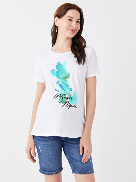 LCWAIKIKI Maternity Bisiklet Yaka Minnie Mouse Baskılı Kısa Kollu Hamile Tişört - S3ED71Z8-E5X