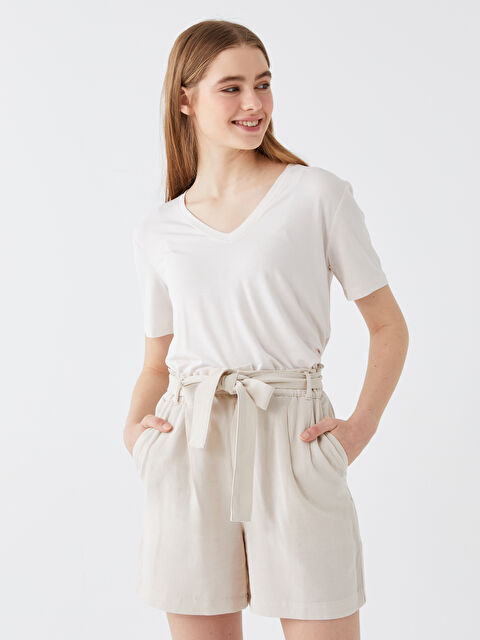 LCW Vision V-Neck Plain Short Sleeve Women's T-Shirt - S3EE23Z8-SZQ