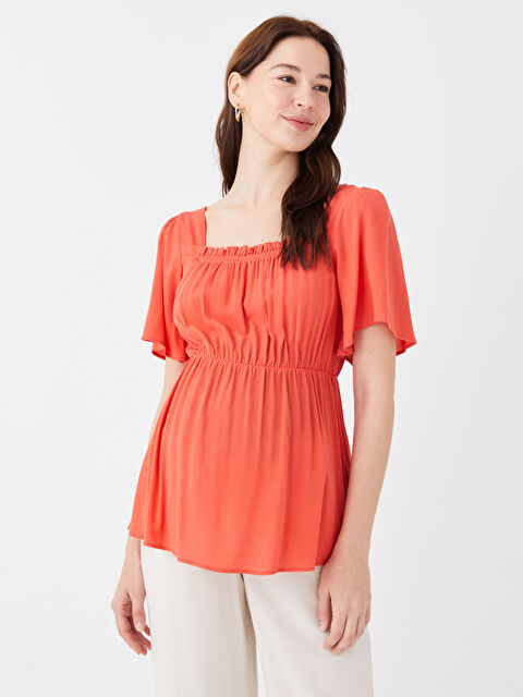 LCWAIKIKI Maternity Kare Yaka Düz Kısa Kollu Hamile Bluz - S3EH42Z8-V39