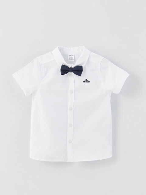 LCW baby قميص ولد رضيع كم قصير بتفاصيل تطريز وبابيون - عبوة من 2 - S3EI27Z1-E5X