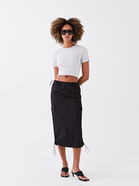 LCW Vision Beli Lastikli Düz Poplin Kadın Etek - S3EM66Z8-RQL