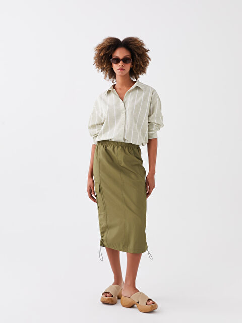 LCW Vision Beli Lastikli Düz Poplin Kadın Etek - S3EM66Z8-V8H