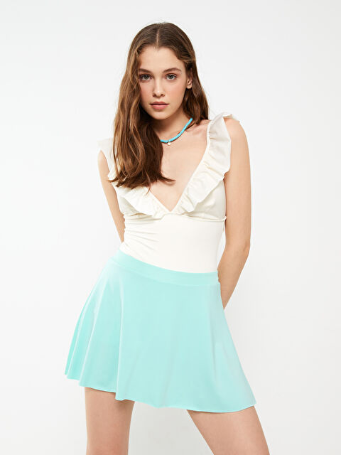 LCW ECO Kadın Beli Lastikli Düz Yüzme Şort Etek