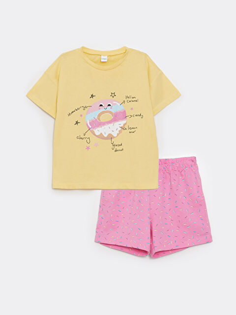 LCW Kids Rundhalsausschnitt Bedrucktes Kurzarm Pyjama-Set für Mädchen mit Shorts - S3EU33Z4-FQJ