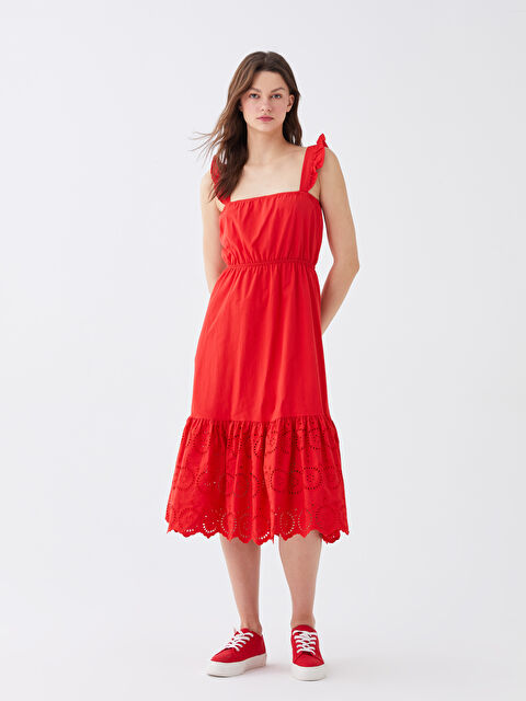 XSIDE Kadın Kare Yaka Nakışlı Poplin Elbise