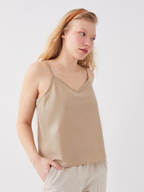 LCW Vision Әйелдерге арналған зығыр қоспасы v жағалы бауы бар блузка - S3EV14Z8-QYV