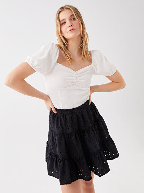 LCW Vision Sweetheart Neck Plain Short Sleeve Women's Blouse - S3EV23Z8-R9J