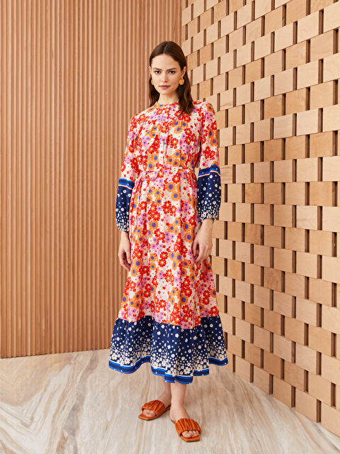 LCW Modest Robe pour Femmes à Col Rond à Motifs à Manches Longues - S3FC54Z8-LTQ